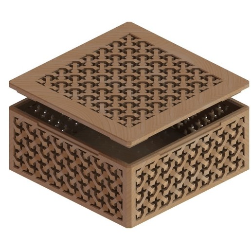 moucharabieh ahşap mücevher kutusu cnc 3d yazıcı modeli ev takı oyma Fas el yapımı vintag yazdırılabilir süs altın sterling sandık durumda relif Arapça desen arabesk dekor 3D print model - Mito3D
