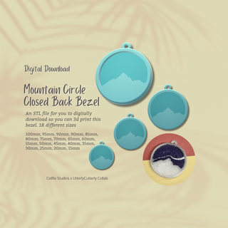 mountain circle 1 closed back bezel stl file - digital download -18 sizes- necklace earring keyring modern design charm 3d printed christmas ornament wall hanging gift ideas diy resin tool mold boho findings jewellery 3d print model - Mito3D