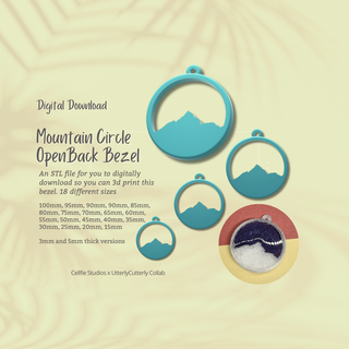 mountain circle 1 open back bezel stl file - digital download -18 sizes- necklace earring keyring modern design charm 3d printed christmas ornament wall hanging gift ideas diy resin tool mold bogo findings jewellery 3d print model - Mito3D