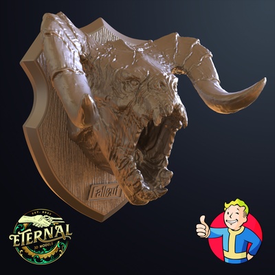 mounted deathclaw head - fallout eternal wall decoration taxidermy fanart prop wasteland enclave fev 76 3d print model - Mito3D