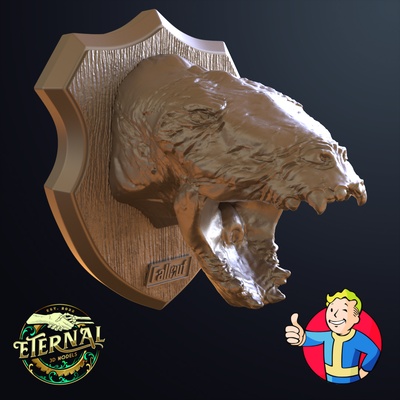 mounted gatorclaw head - fallout- eternal taxidermy fallout 4 wasteland fev virus wall decoration prop home decor deathclaw wastelander lone survivor 3d print model - Mito3D