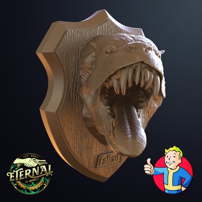 mounted mutant hound head - fallout eternal super wasteland west tek fev deathclaw lone wanderer wall decoration taxidermy 3d print model - Mito3D
