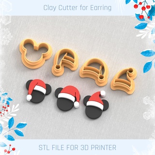 mouse hat pack christmas polymer clay cutter tools earring stl jewelry cutters new year winter 3d print model - Mito3D