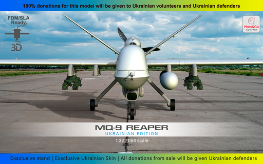 mq 9 Sensenmann ukrainisch Auflage Qualität 3d drucken Modell mq9 mq9reaper Militärdrohne drone3dprint mq93dprint ukrainianmilitarydrone ukrainianmq9 ukrainischer rip reaper3dprint Flugzeug Nächstenliebe Hilfeukraine Flagtar ukrainischMilitär 3d print model - Mito3D