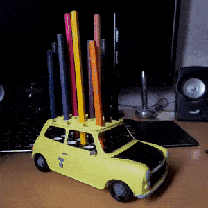 mr bean mini cooper - pencil holder pen paintbrush art car artist model miner 3d print model - Mito3D