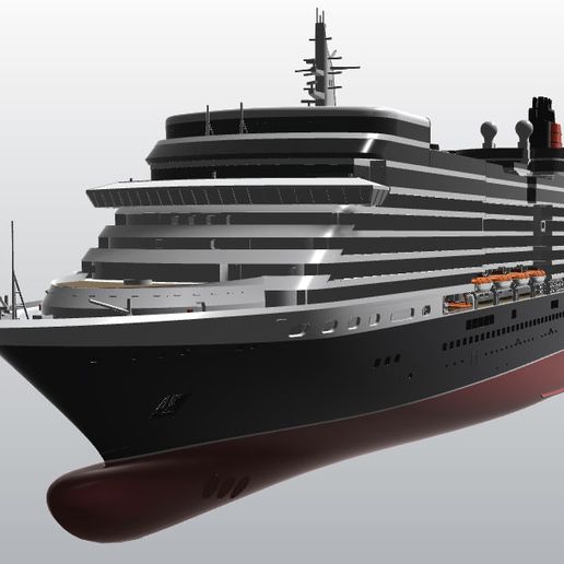 ms Königin Elisabeth Cunard Kreuzfahrt Schiff druckbar Modell Boot Ozean Liner Harz 1 1000 Rahmen Wasserfahrzeug genau 3D print model - Mito3D