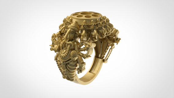 multi cabeza Ganesh anillo anillo murti ring elephant ring art ring 3dprinting ring genesh cara anillo jents ring jewelry ring god ring bridal ring multi cabeza Ganesh anillo 3d print model - Mito3D