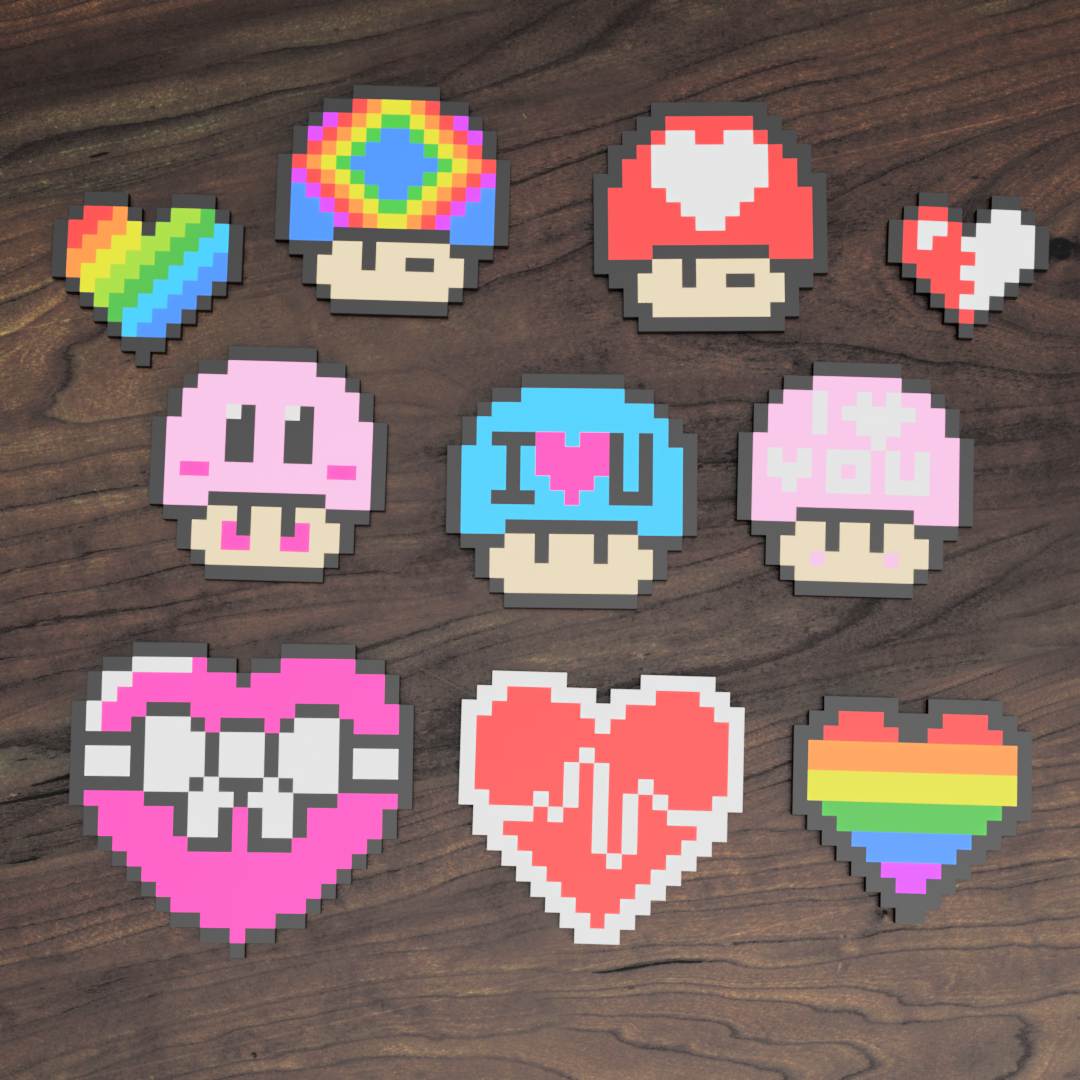 multicolore pixelato 8bit san valentino regalo impostato giorno cuore amore carina dual colore estrusore bambolotto bambu speciale casa arredamento parete arte 3D print model - Mito3D