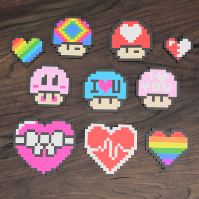 multicolor pixelated 8bit valentine gift set valentines day heart love cute dual color extruder bambulab bambu multicolour special home decor wall art 3d print model - Mito3D