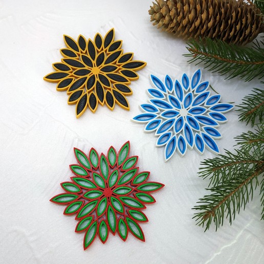 çok renkli snowflake 3d quilling basılmıştır ev tanyaakinora kartanesi kapitone yeni yıl mutlu noeller hediye 360 füzyon dekorasyon dekor Noel autodesk fusion baskı 3dprintable 3D print model - Mito3D