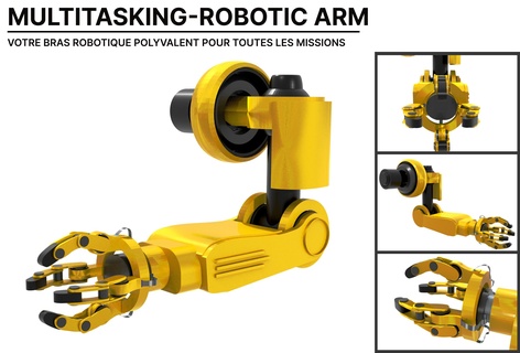 multitasking-robotic arm robotic latest generation easy tasks mechanical support adaptable design removable version circuit boards 360 mobility four-fingered hand versatile 3d print model - Mito3D