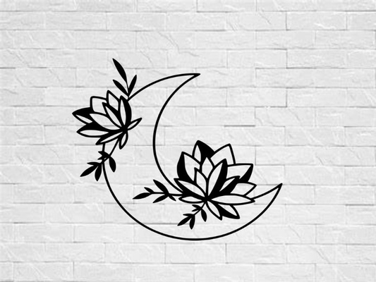 mural luna flores de loto arte cuadro decoraci n pared hogar casa 3d print model - Mito3D
