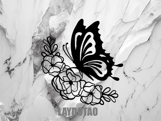 mural mariposa luna flores arte cuadro decoraci n pared hogar casa 3d print model - Mito3D