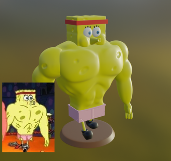 muscled spongebob meme patricio laughter laugh joke 3d print model - Mito3D