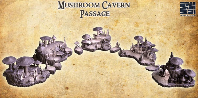 mushroom cavern passage 28 mm tabletop terrain rpg dnd cave medieval supportfree old playable interior modular 28mm 25mm 15mm wargame 3d print model - Mito3D