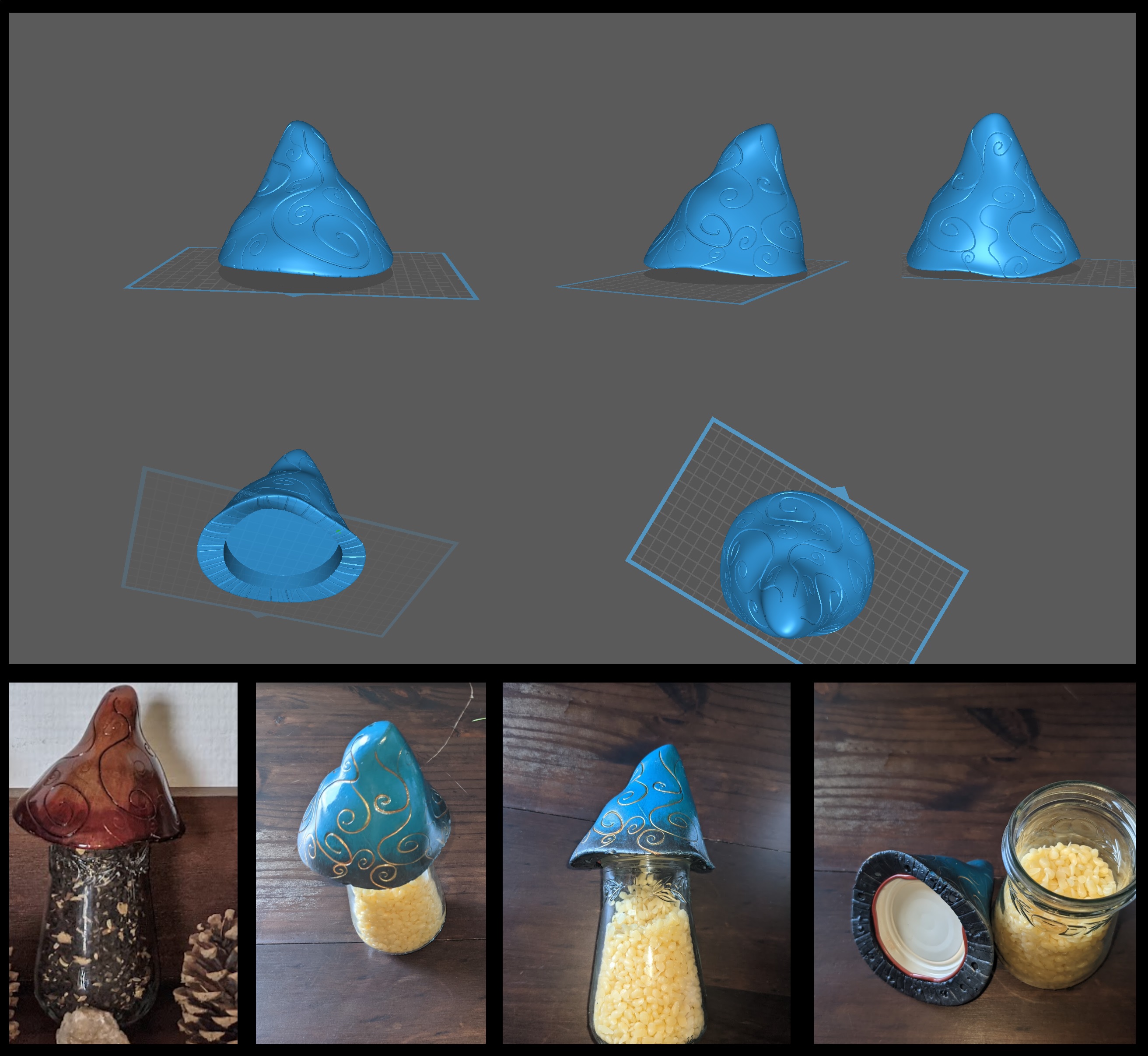 mantar kavanoz 2 Champignon dökün dekorasyon şapka 3D print model - Mito3D