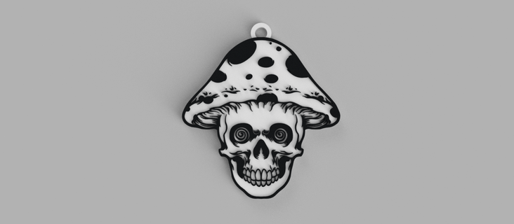 mushroom skull keychain - pendant earrings halloween 3d print model - Mito3D