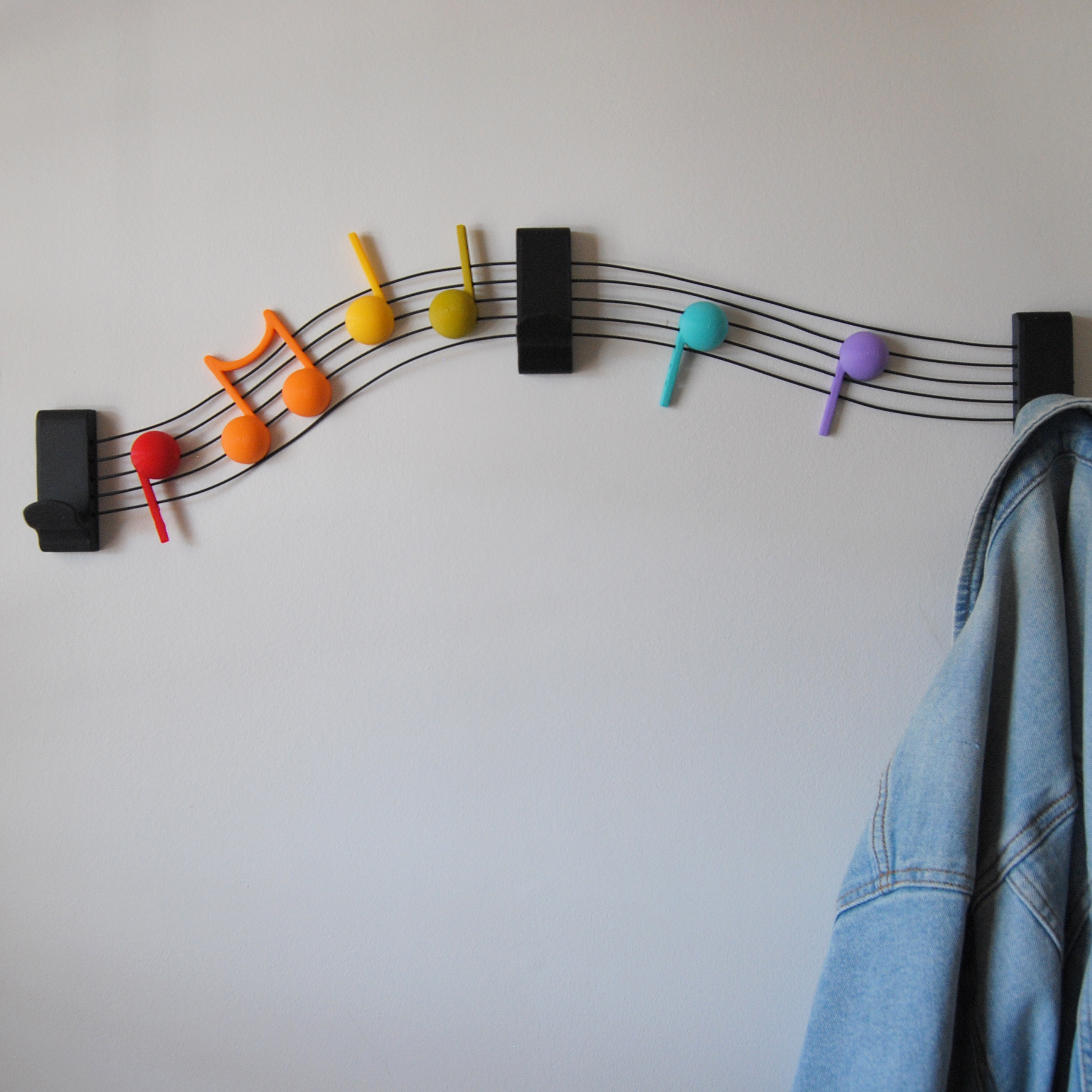 music wall hooks hook notes musical 3D print model - Mito3D