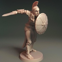 myrine daugother Athéna art grec mythe femme femelle guerrier combattant jeu table plateau lance bouclier déesse épique mythologie olympique 3d print model - Mito3D