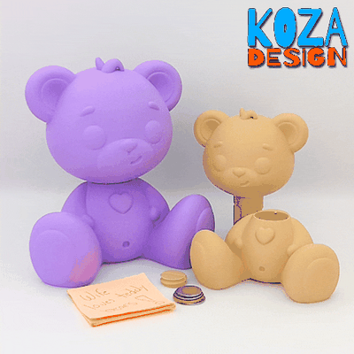 mystery bear a teddy puzzle piggy bank cute decor koza print in place no supports 3d print model - Mito3D