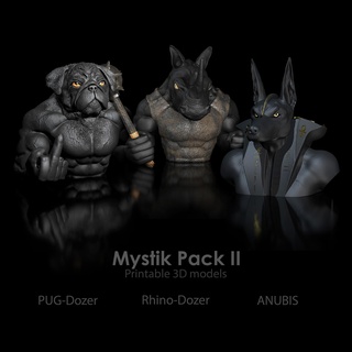 mystic 3 pack ii anubis-god pug-dozer rhino-dozer stl-3d print stl-print 3d qu3d pug rhino dozer anubis agyptien queisser bust high-polygon st 3d print model - Mito3D