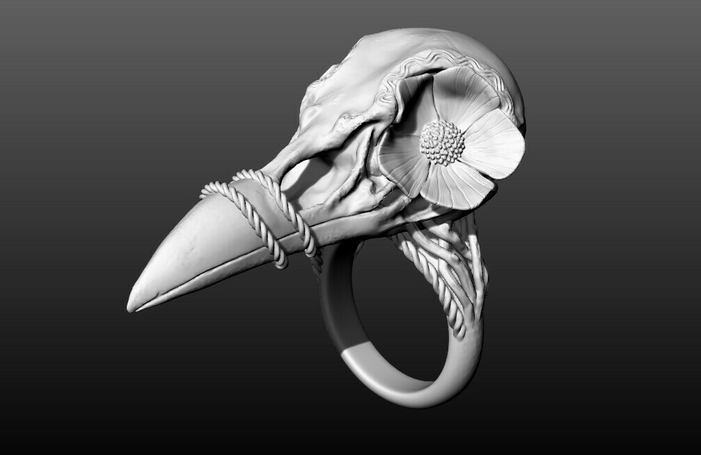 mystical bird skull ring Jewelry jewelry rings bone art head bones character pendants gold golden silver sterling medieval 3D print model - Mito3D