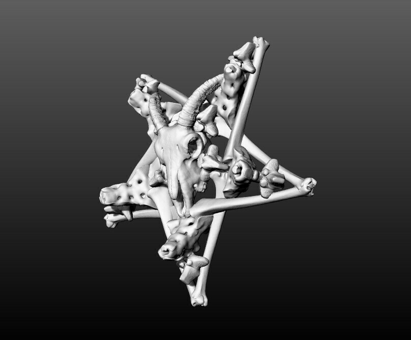 mystical goat skull pentagram pendant skeleton animal jewel jewelry gold silver sterling head bones animals bone art dead ram pendants 3D print model - Mito3D