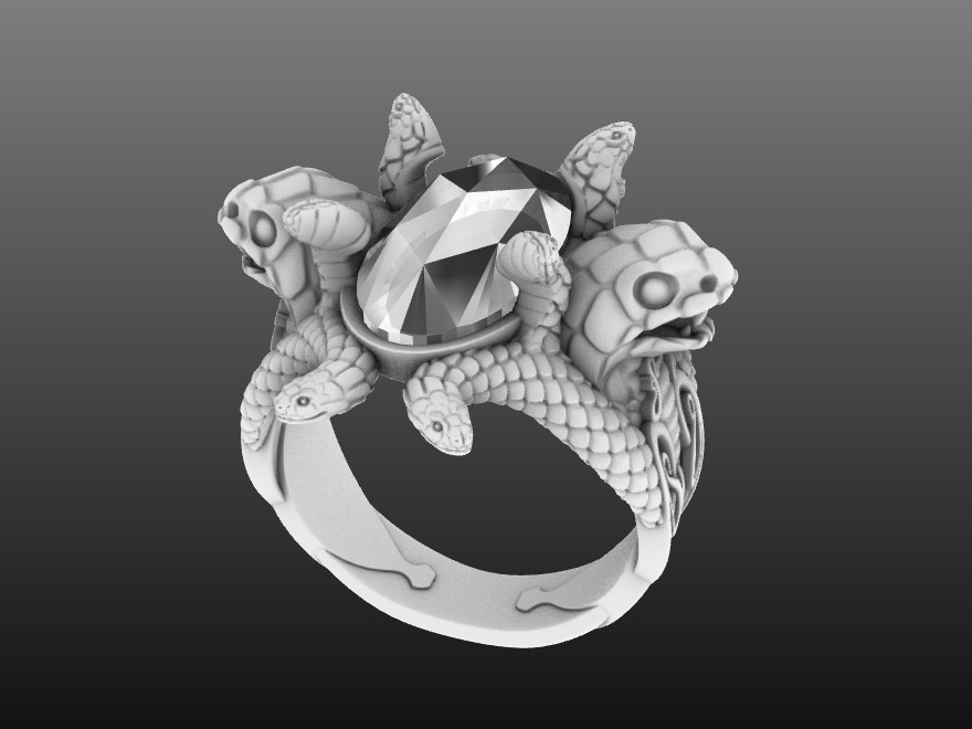 mystical snakes serpent gemstone ring 3D print model - Mito3D