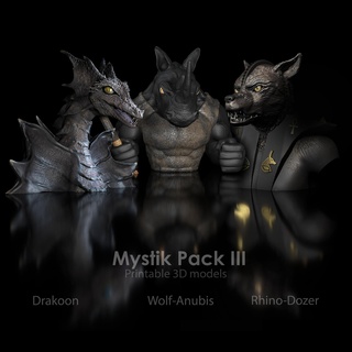 mystik 3 Pack iii draagon Büste rhino dozer wolf dog anubis bust stl 3d Drucken Drachen Nashorn Wow Hund queer Mystik high polygon Kunst Dekoration qu3d 3d print model - Mito3D