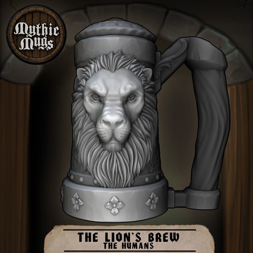 mitico tazze - lion's brew può titolare del contenitore di stoccaggio gioco oggetti scena zbrush warhammer fantasy thread tappo filettato tallboy stein l'acciaio soda koozie la scultura a vite soccorso red bull redbull matita tazza monster in miniatura il metallo maya lions leone kickstarter ferro fantasia energy drink dungeons dragons dnd prop dadi torre dialogo i supporto portabevande possibile da tavolo organizzatore inserti accessori boardgames lattina boccale birra beerholder ars moriendi 3d arsmoriendi3d Da 50cl 33cl 25cl 16oz 12 oz 3D print model - Mito3D