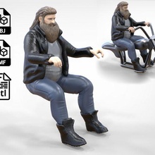 n1 motociclista banda tipo 1 64 miniatura miniature città carattere figura stampabile umano uomo in posa 3d print figurine andare bicicletta seduta guida barba 3d print model - Mito3D
