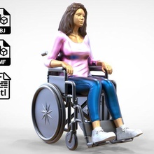 n1 désactiver femme fauteuil roulant art miniature miniatures 1 64 3d print médical véhicule physique mobilité chaise roue Manuel soutien figurines 3d print model - Mito3D