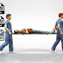 n1 nurses carrying patient aid art miniature human posing character person printable diorama miniatures figurines suit 164 3dprint first-aid nurse stretcher hospital 3d print model - Mito3D