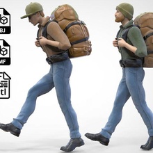 n2 hiker 1 64 miniature walking climbing toy human miniatures posing character person printable figurines standing man people hiking backpack beanie 1-64 3d-print 3d print model - Mito3D