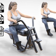 n2 femme motard gang gars 1 64 miniature miniatures ville personnage figure imprimable Humain pose figurines Cyclisme séance conduite barbe moto 3d print model - Mito3D