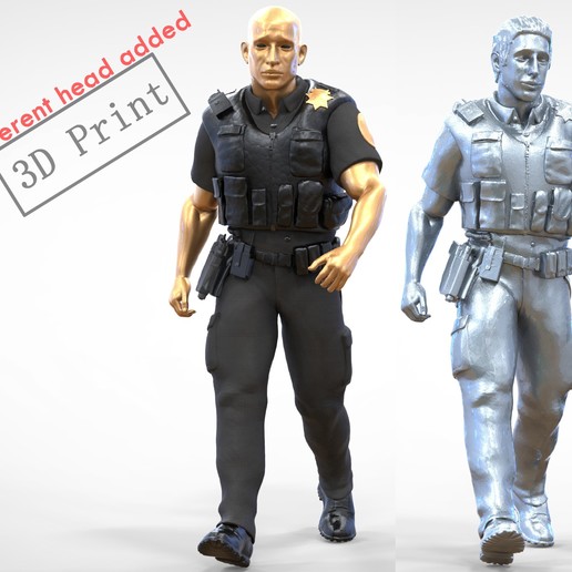 n3 americano policía oficial miniatura caminando Arte 3d impresión cor Estados Unidos miniaturas ciudad perro figuritas cuerpo personaje figura postura imprimible humano hombre 3D print model - Mito3D