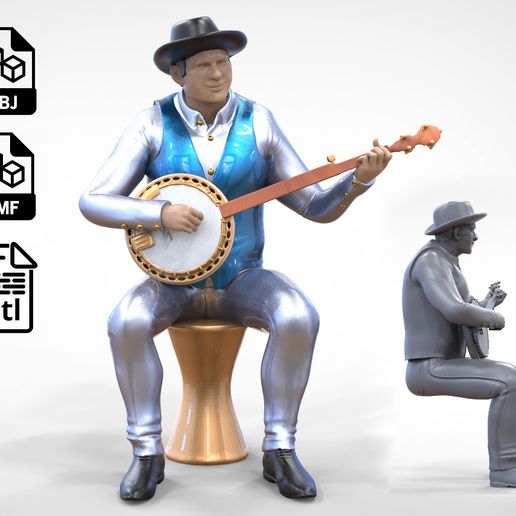 n4 musicien banjo joueur 1 64 miniature jouet Humain miniatures pose personnage imprimable permanent jouant musical instrument classique trompette 3d print 3D print model - Mito3D