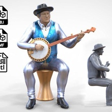 n4 musician banjo player 1-64 miniature toy human miniatures posing character person printable standing playing musical instrument classic trumpet trumpeter 3d-print figurines 3d print model - Mito3D