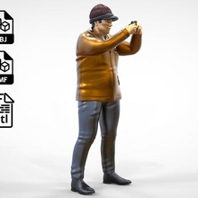 n4 tourist ship photo smartphone camera miniature human posing character person printable standing man people photographer taking 1-64 3d-print taking-photo beanie miniatures figurines 3d print model - Mito3D