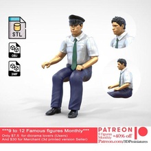 n7 sentado hombre piloto Arte miniatura personaje imprimible sombrero blanco aeropuerto avión uniforme personas aerolínea 3d impresión figurilla diorama conductor miniaturas figuritas 3d print model - Mito3D