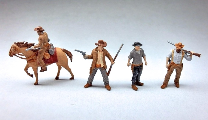 n scala cowboys gunslingers gioco modello ferrovia cowboy pistolero figura 3d print model - Mito3D