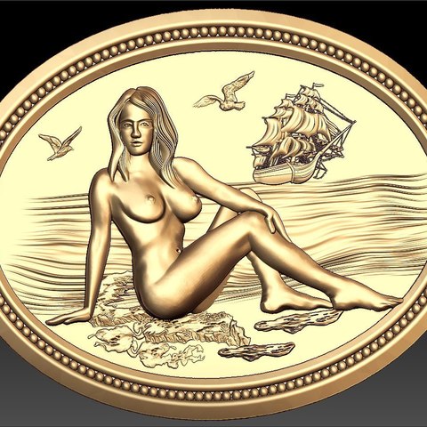 naked woman beach ship sea cnc router frame art 3D print model - Mito3D