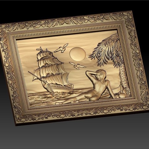 naked woman front ship boat cnc art frame 3D print model - Mito3D