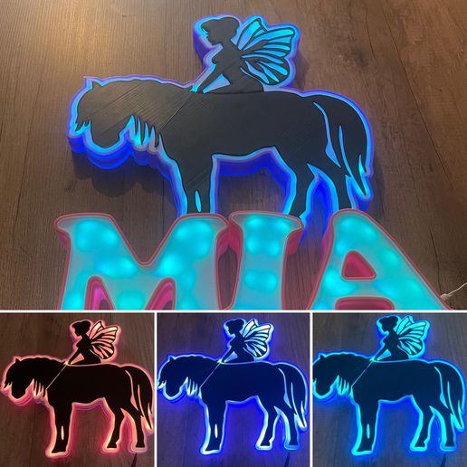 Namensschild LED Lampe Nacht Licht Gadget Neopixel esp8266 geführtes Buch mia Pferd Gebühr 3D print model - Mito3D