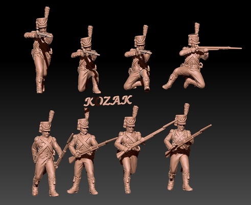 napoleonic french light infantry in early shako set 1 miniature 3d print model - Mito3D