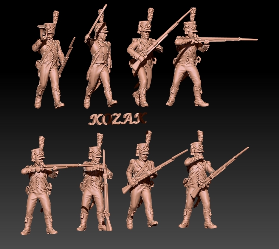 napoleonic french light infantry in early shako set 2 miniature 3D print model - Mito3D