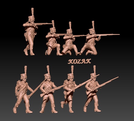 napoleonic french voltigeurs in late shako set 1 game miniature 3d print model - Mito3D