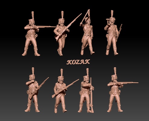 napoleonic french voltigeurs in late shako set 2 game miniature 3d print model - Mito3D