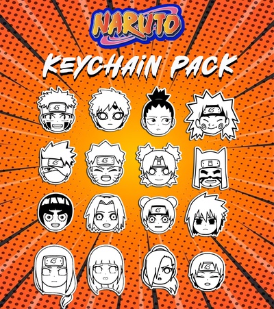 naruto keychain pack key ring anime kakashi sakura sasuke sai kabuto temari tenten hinata neji ch ji gaara rocklee ino kiba shikamaru 3d print model - Mito3D