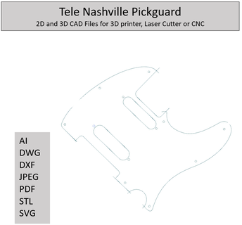 Nashville télécaster pickguard modèles 2d 3d goujat dossiers guitare laser cnc 3d print model - Mito3D